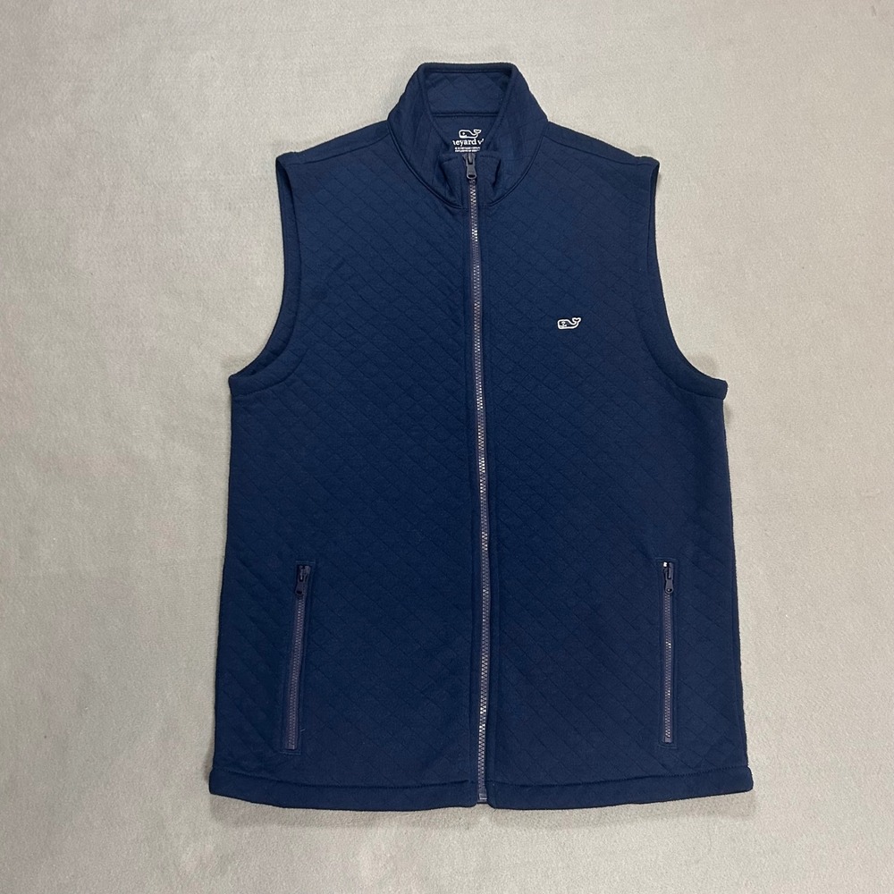 Vineyard Vines Mens Quilted Full Zip Vest Navy Blue Small Embroidered Whale Logo